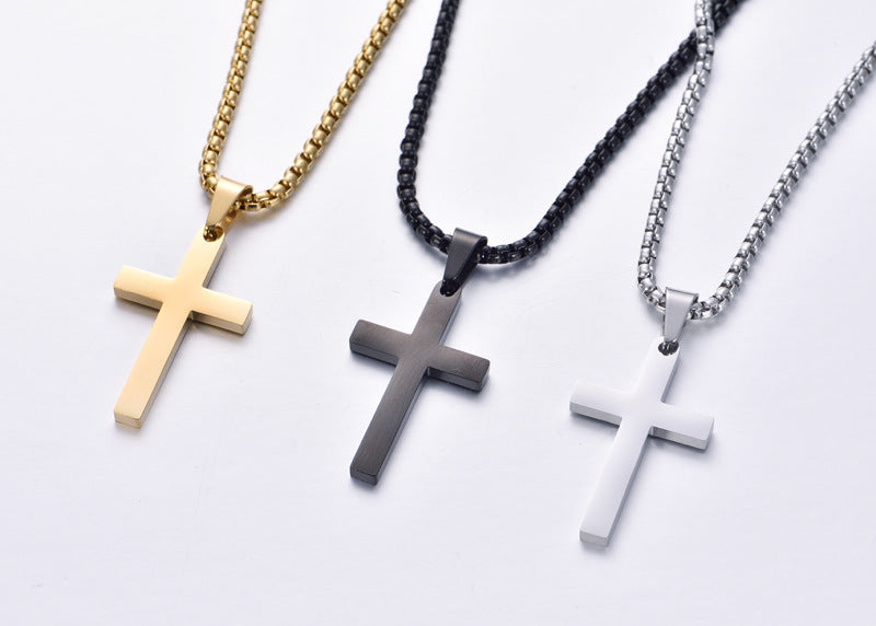 Stainless Steel Men's Simple Cross Necklace - wallojewerly 