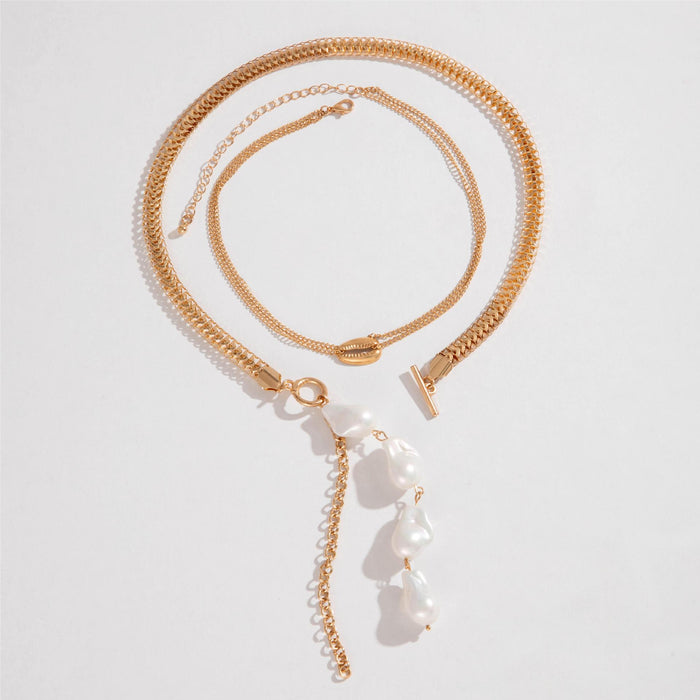 Baroque Pearl Tassel Necklace with Bold Chain Design