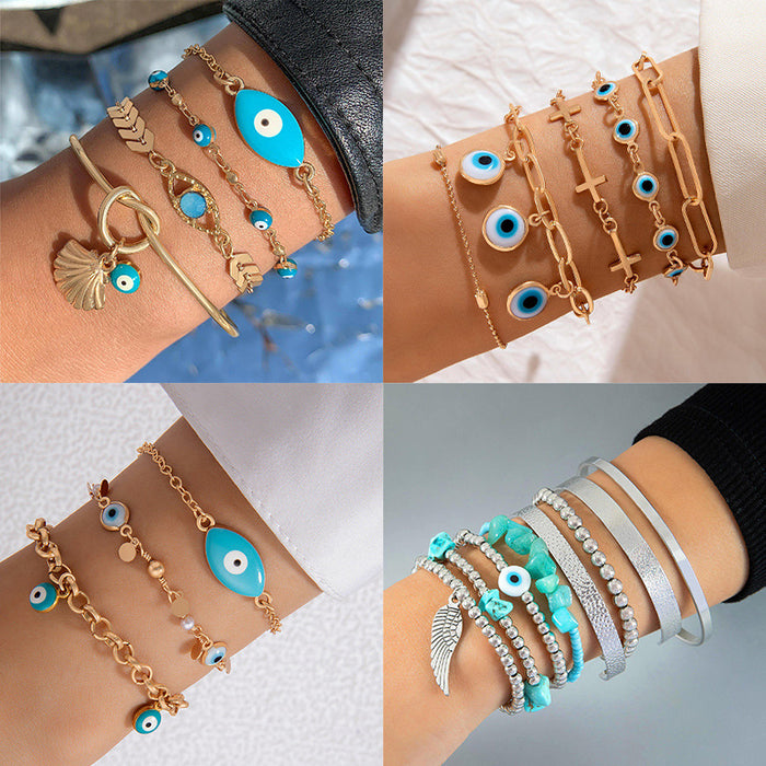 Conjunto de pulseras de conchas y ojo malvado bohemio: joyas únicas para mujeres