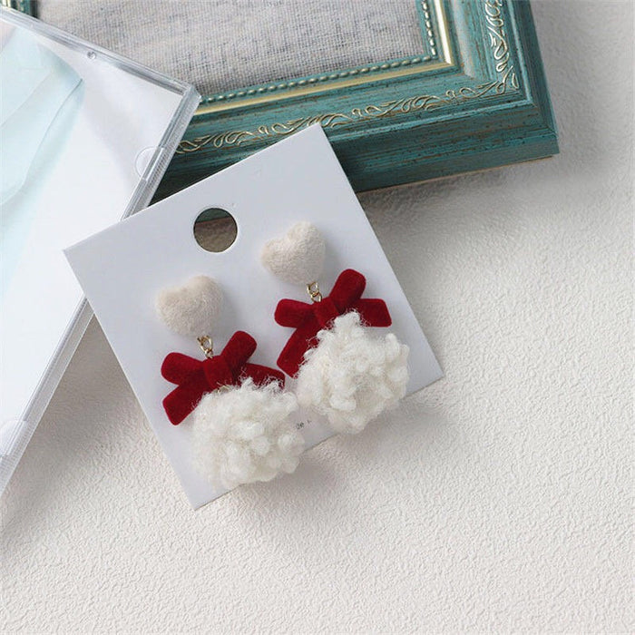 Pendientes de bola de peluche con forma de corazón de amor S925 en plata de ley para otoño e invierno, bonitos pendientes para niñas