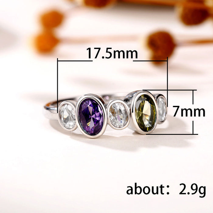 Colored zircon ring Korean version platinum plated ring