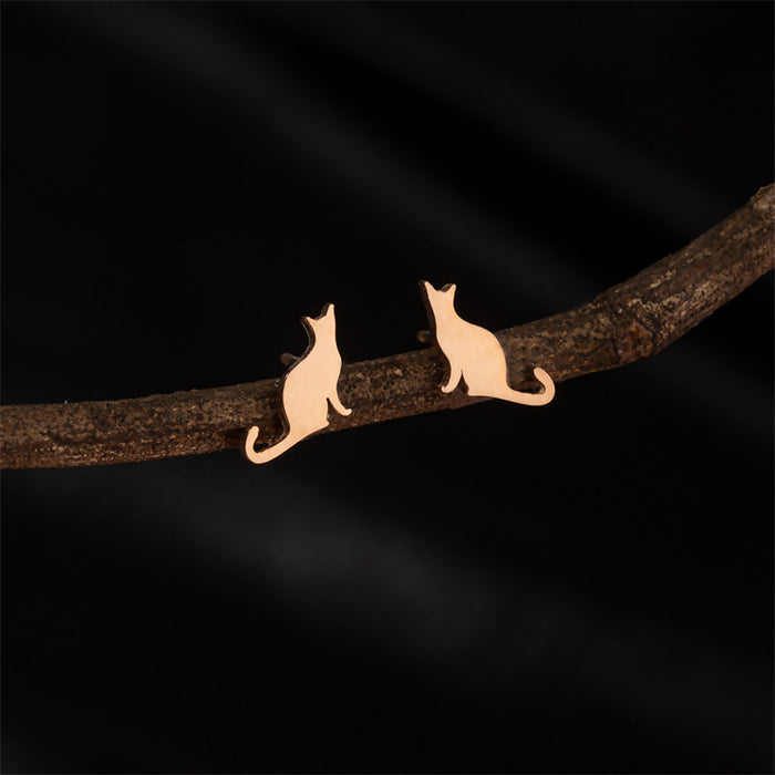 Glossy Cat Stainless Steel Stud Earrings - Simple and Elegant Animal Jewelry