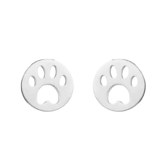 Paw Print Stainless Steel Stud Earrings - Cute and Playful Animal Jewelry