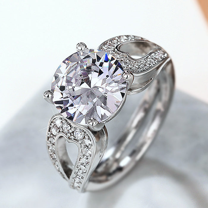 Hollow cross four claw ring wedding proposal engagement ring