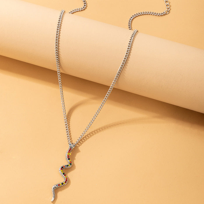 Colorful Diamond Snake Necklace with Geometric Irregular Single Layer Design