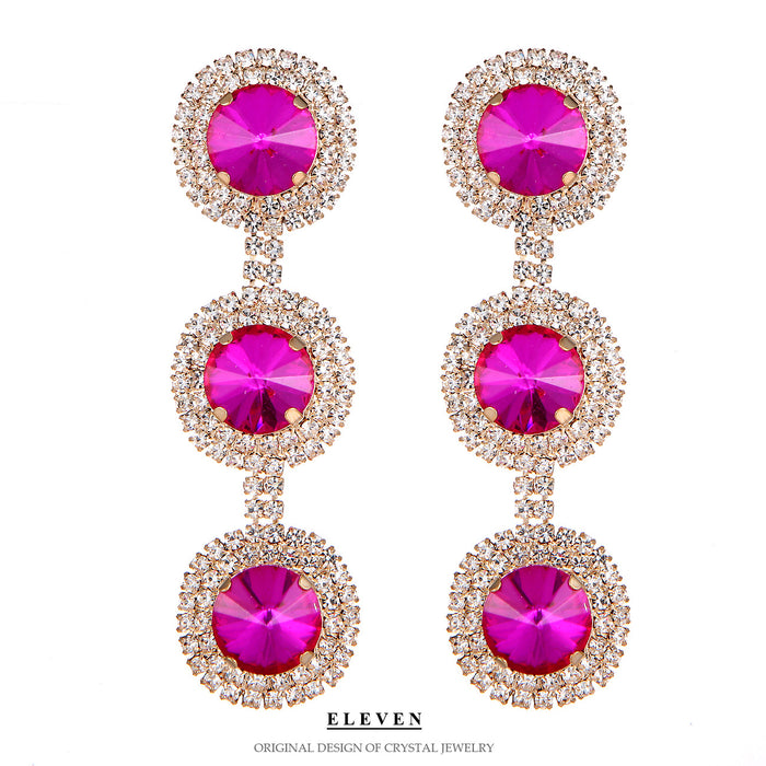 Korean Vintage Red Gemstone Earrings - Elegant and Luxurious Rhinestone Jewelry for Women
