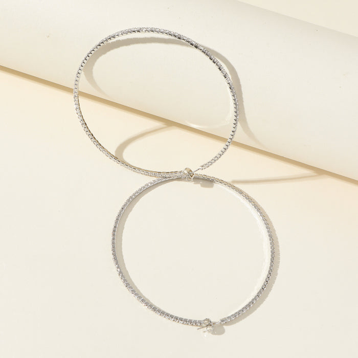 925 Sterling Silver Classic Hoop Earrings - Full Rhinestone Circle for a Stylish Look