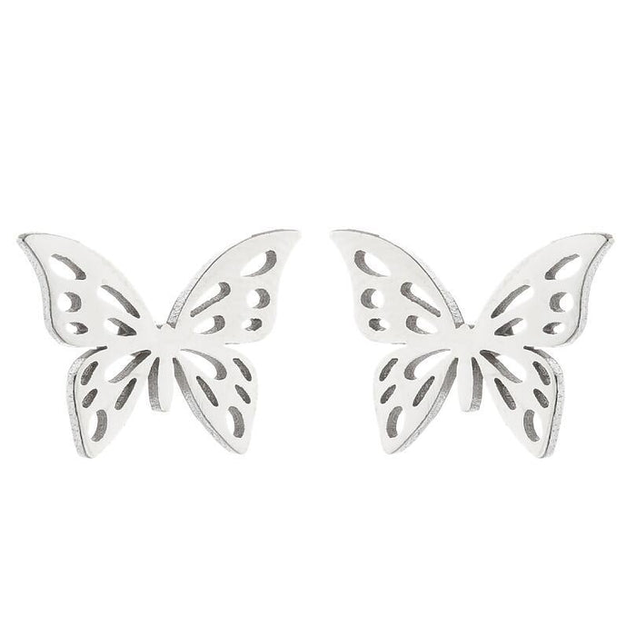 Butterfly earrings, double stainless steel female models small fresh hollow Korean style wings Yiwu small commodity wholesale