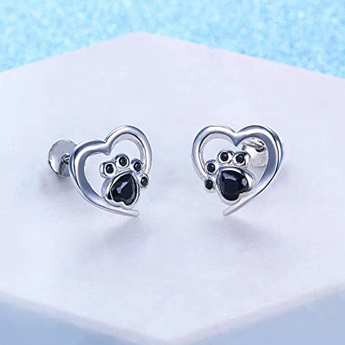 Dog Paw Earrings Hollow Heart Pet Earrings