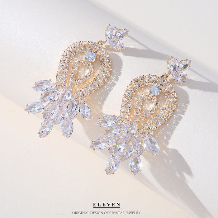 Colorful Zircon Fan Earrings - Heavy Rhinestone Dangles for Fall and Winter