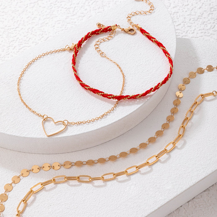 Minimalist Star Tassel Anklet Set - Multilayer Woven Rope Jewelry