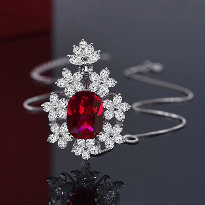 Imitation ruby flower pendant women's necklace