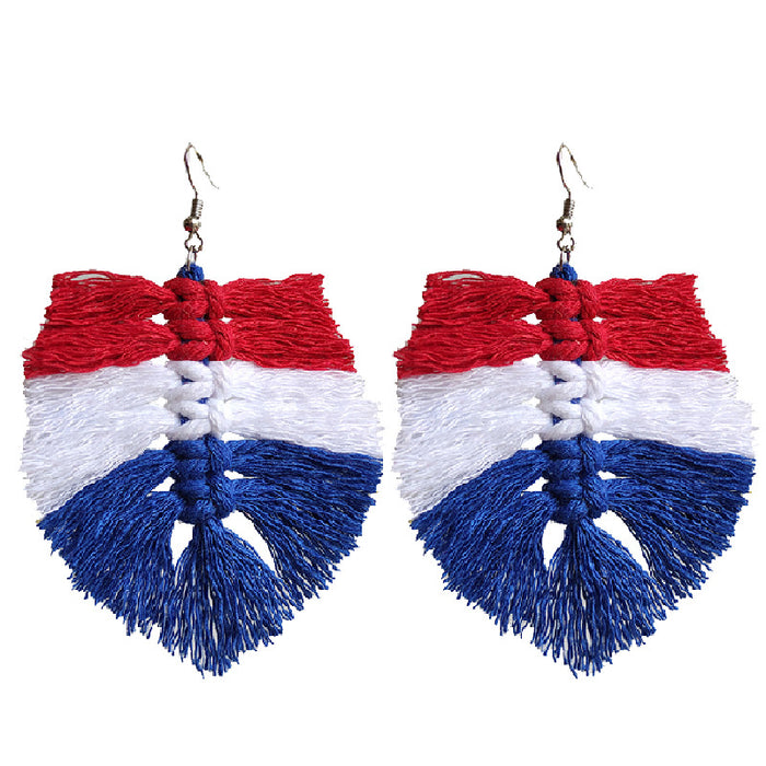 Independence Day Handwoven Tassel Earrings with Hollow Rainbow Wooden Design