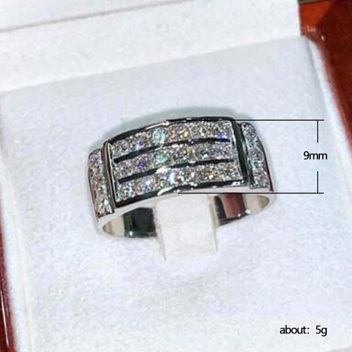 Luxury three-row zircon ring for women platinum imitation diamond row ring