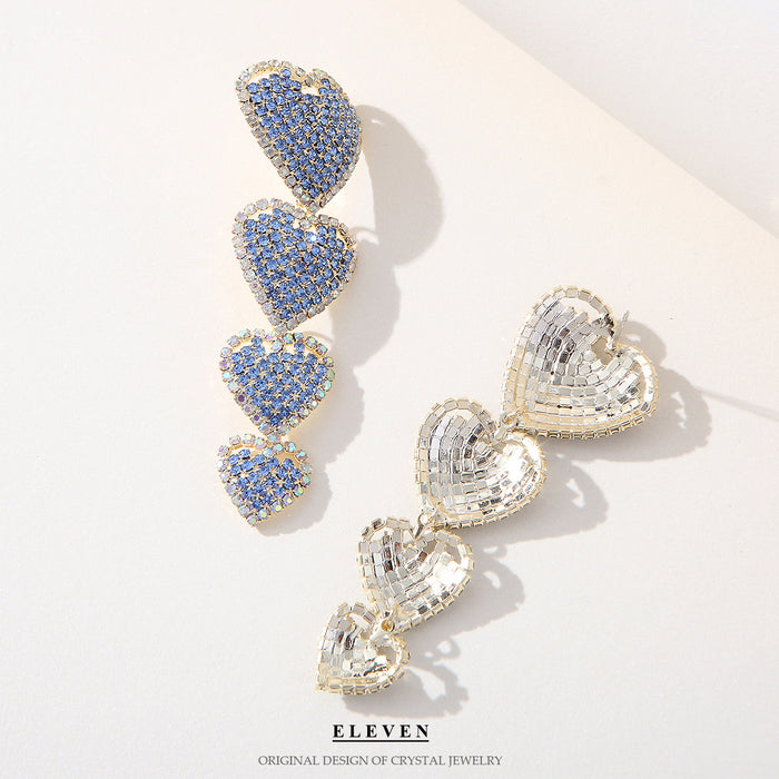 Exquisite Blue Heart Earrings - Luxurious Rhinestone Jewelry for a Goddess-Like Look