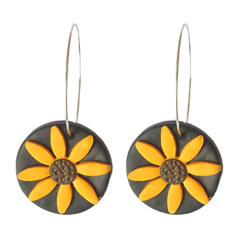 Handmade Sunflower Clay Earrings - Spring/Summer Vacation Style Jewelry