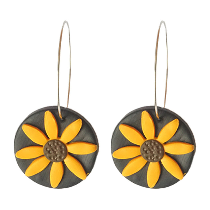 Handmade Sunflower Clay Earrings - Spring/Summer Vacation Style Jewelry