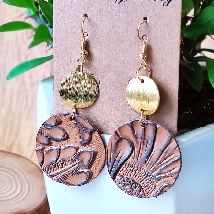 Vintage Geometric Metal and Leather Earrings for Modern Style
