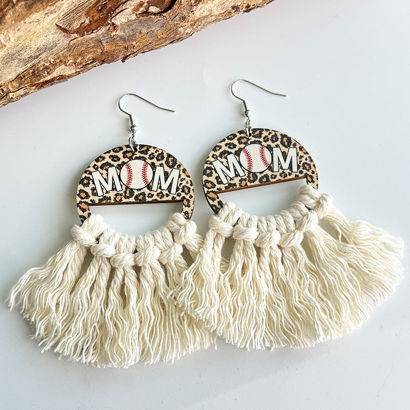 Mother's Day Bohemian Woven Tassel Earrings for Sports Moms, Featuring Baseball and Basketball Designs