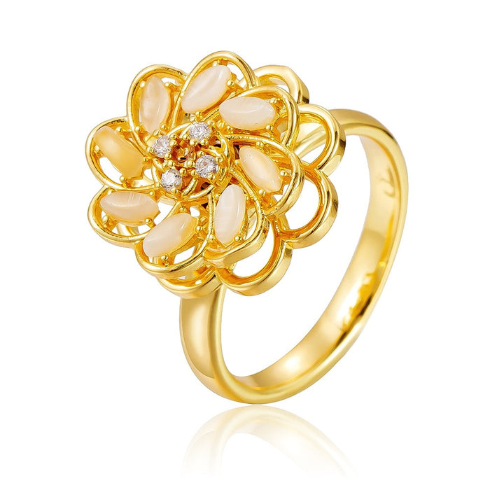 Wholesale copper micro-set zircon cat's eye flower rotating ring