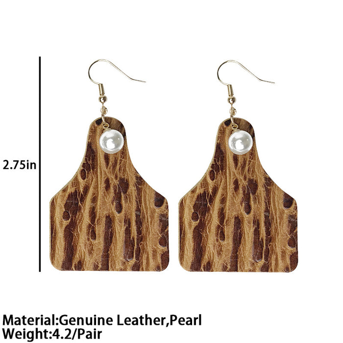Vintage Floral Print Cowhide Earrings with Bottle Pendant and Faux Pearl