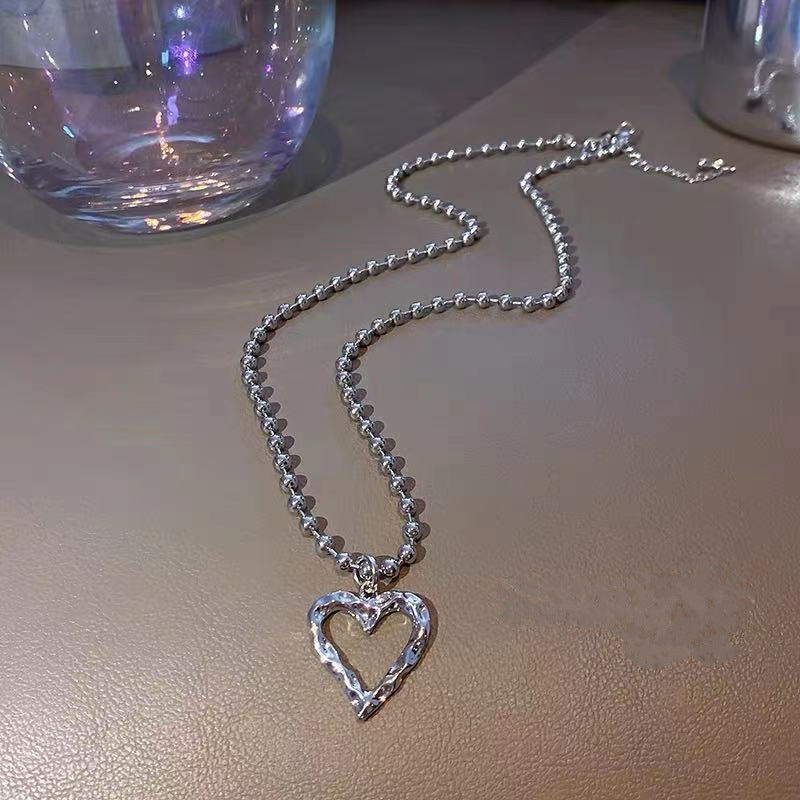 Alloy Heart Silver Micro Set Zircon Necklace - wallojewerly 