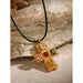 18K Gold-Plated Wax Cord Necklace - Hammered Cross with Colorful Zircon Inlay, Popular Design - wallojewerly 