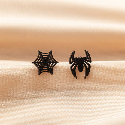 Gothic Asymmetric Spider Web Stainless Steel Stud Earrings - Perfect for Halloween or Unique Style