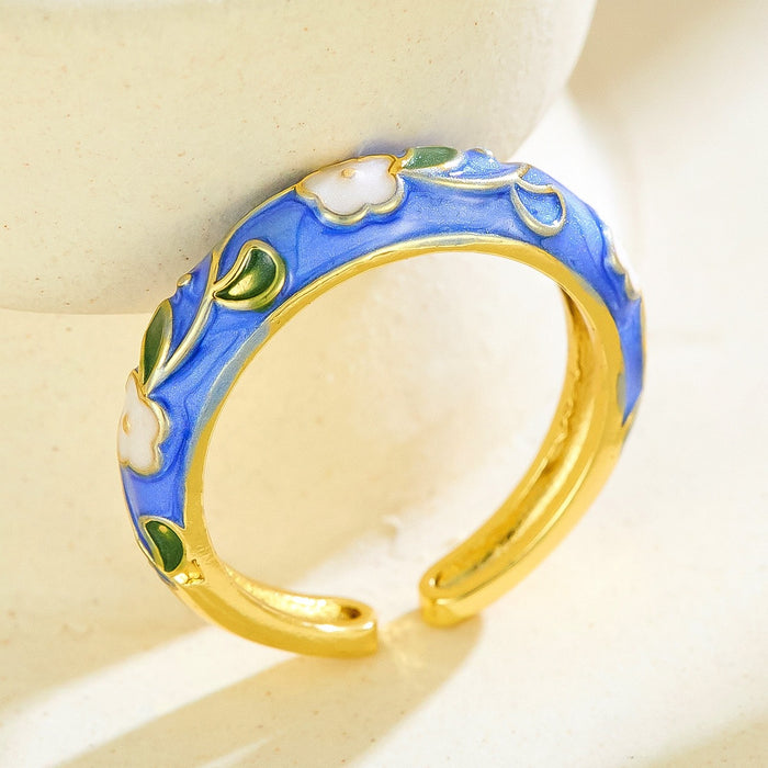 Wholesale enamel colored flower drip glaze open rings