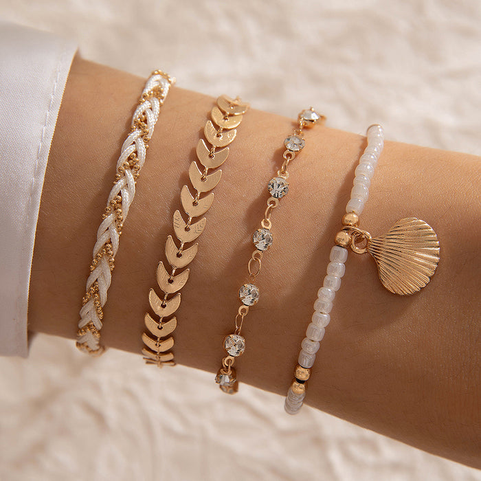 Bohemian Bead and Shell Bracelet Set - Four-Piece Ethnic Jewelry