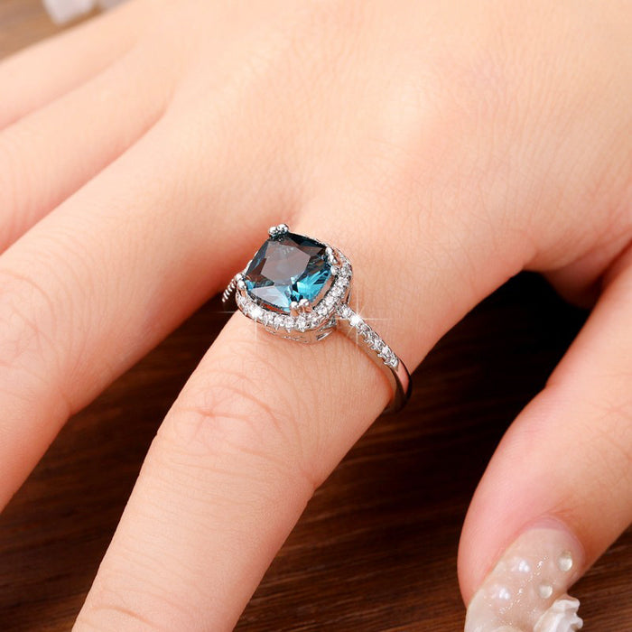 Tanzanite ring retro square queen ring palace temperament index finger ring