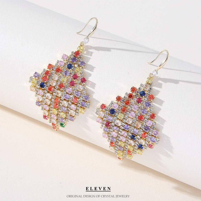 Rainbow color rhinestone long earrings