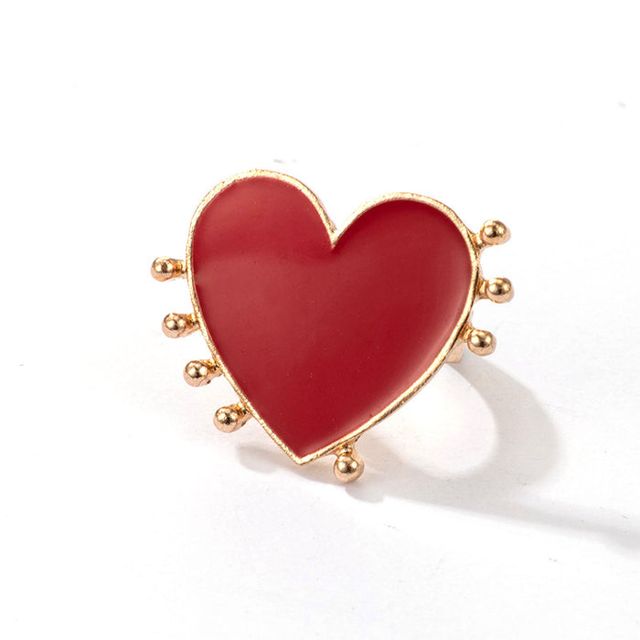 Alloy open oil dripping heart shaped red ring