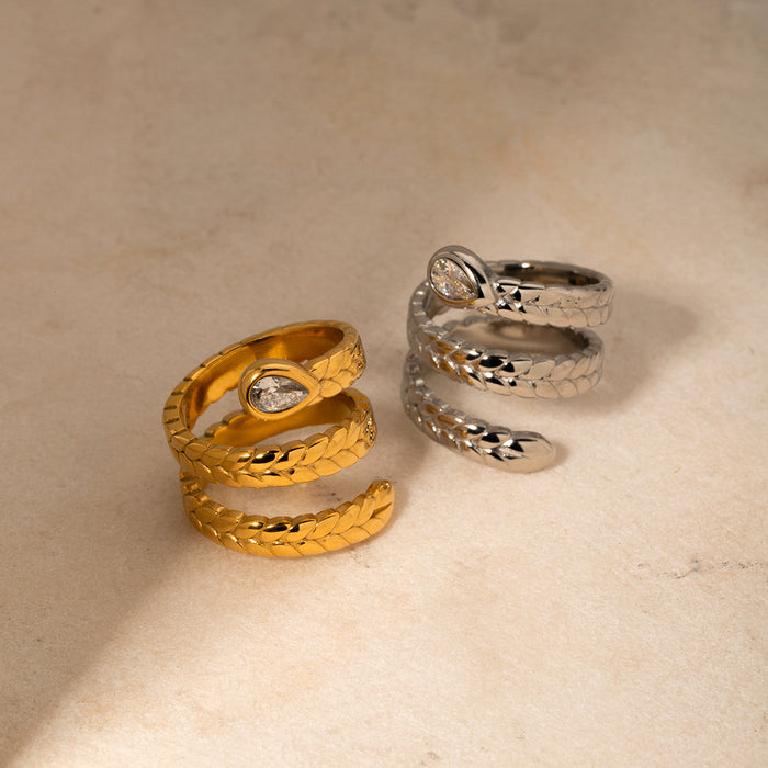 Anillo de oro de 18 quilates con circonitas estilo serpiente: tendencia de moda europea