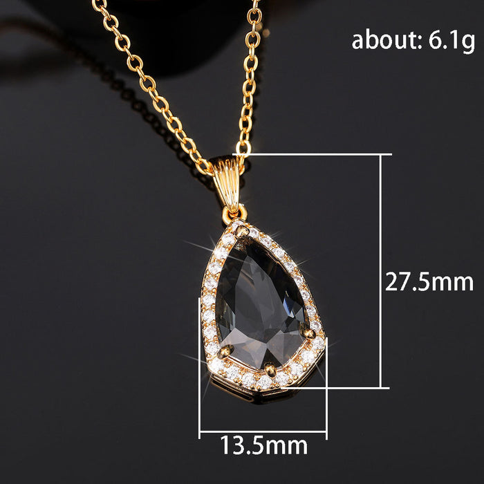 Grey crystal pendant women's teardrop-shaped clavicle necklace