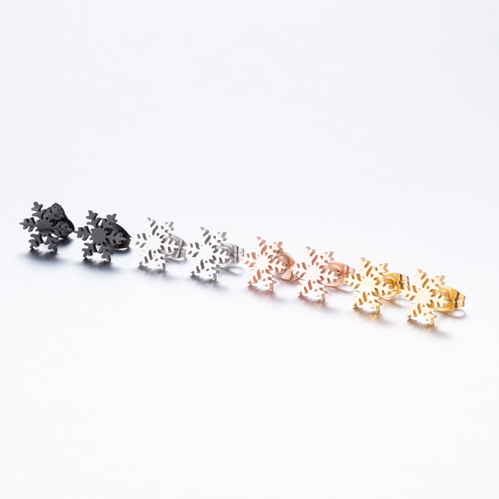 Vintage Snowflake Stainless Steel Stud Earrings - Winter-Themed Jewelry for a Chic Look - wallojewerly 