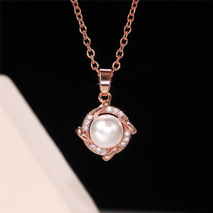 Windmill Pearl Pendant Rose Gold Clavicle Necklace for Women