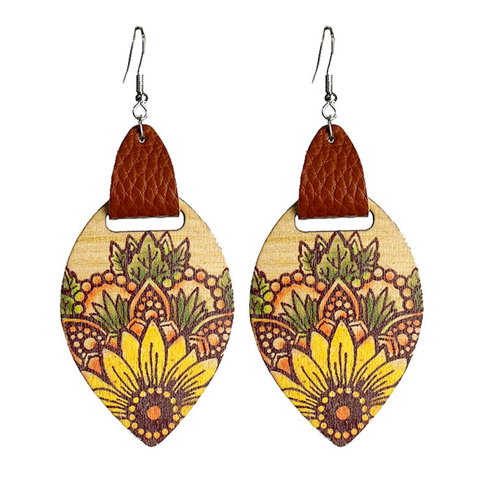 Wooden sunflower earrings