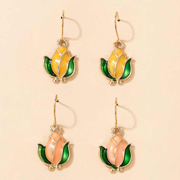 Floral Color Drop Ear Hook Set Geometric Irregular Earrings Two-Piece Set