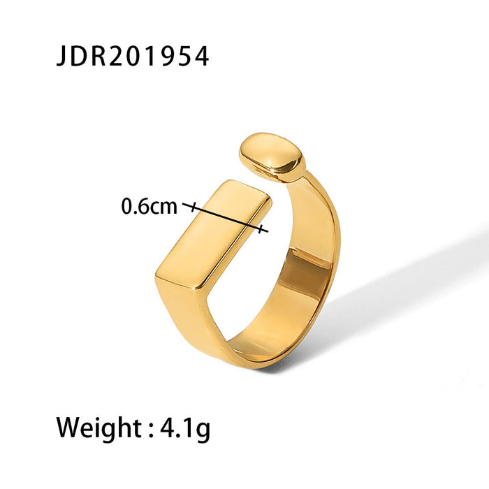 Stainless Steel Open Ring with Square Design - 18K Gold Women's Simple Fashion Ring