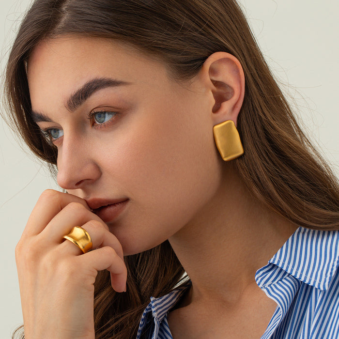 Vintage High-End Matte Rectangular Earrings - Minimalist Titanium Steel Jewelry