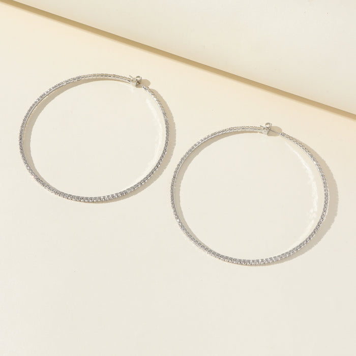 925 Sterling Silver Classic Hoop Earrings - Full Rhinestone Circle for a Stylish Look