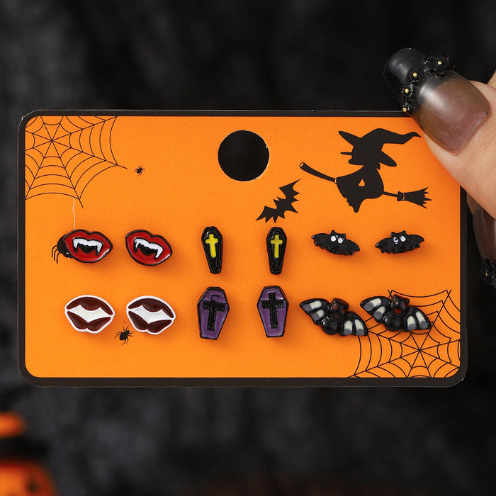 Wholesale Halloween Cartoon Stud Earrings Set - Spooky Pumpkin, Ghost & Bat Alloy Earring Multipack for Women