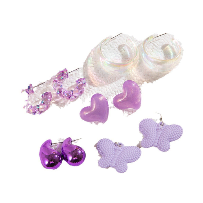 Purple Heart Acrylic Earrings Butterfly Earrings 10-piece Set