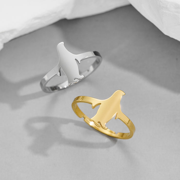 Penguin ring, Japanese and Korean style stainless steel small animal open ring wholesale