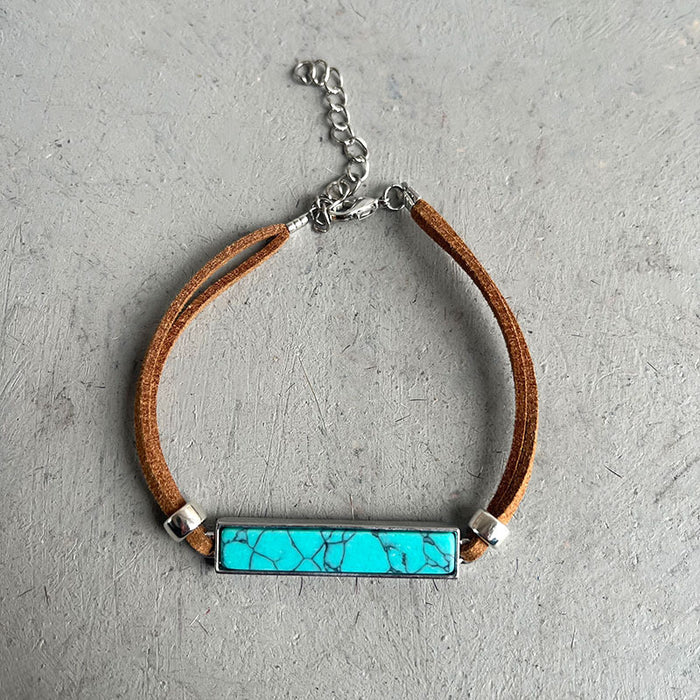 Pulsera sencilla de turquesa con barra geométrica y diseño de cuero vaquero occidental