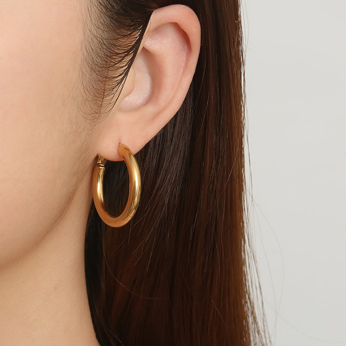 Pendientes redondos de acero inoxidable macizo para mujer, pendientes vintage galvanizados de 18 quilates