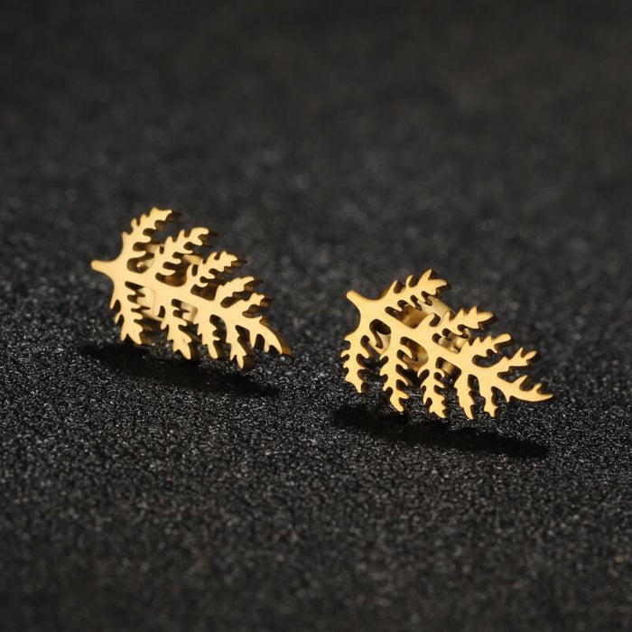 Geometric Leaf Stainless Steel Stud Earrings - Simple and Elegant Jewelry for Spring and Summer