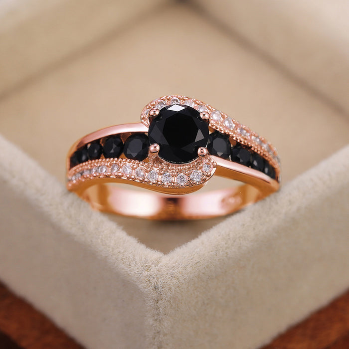 Women's ring with black zircon