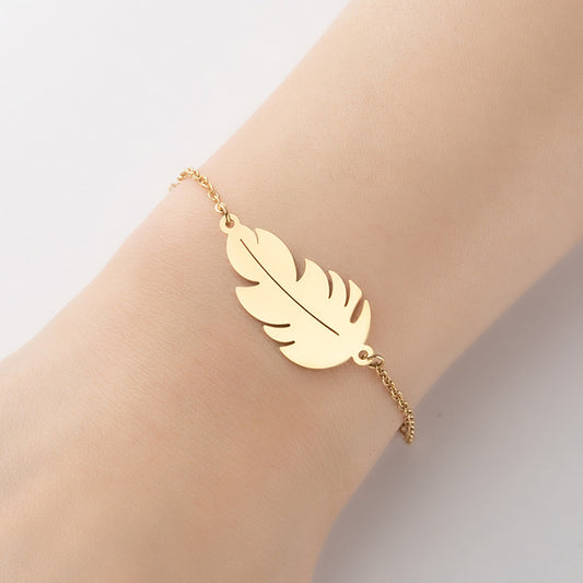 Leaf feather pendant bracelet, European and American light luxury creative jewelry wholesale